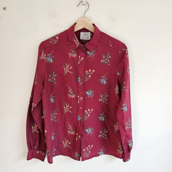 Vintage 1960s Hooper Associates Ltd. Floral Red Blouse Made in British Hong Kong - Picture 2 of 7